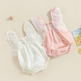 Rompers CitgeeSummer Infant Baby Girls Bodysuit Fly Sleeve Embroidery Pleated Lace Jumpsuit Clothes