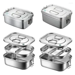 Dinnerware 304 Stainless Steel Lunch Bento Box Double-layer Anti Overflow Dinner Square Divided Student Worker