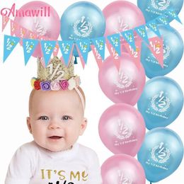 Amawill Half Birthday Party It's My 1 2 Birthday Banner Pink Blue Latex Balloons 6 Months Baby Shower Girl Boy Decorations 7D2578