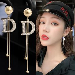 2024 New Luxury Brand Long Tassel Drop 14k Yellow Gold Earrings for Women D Letter Crystal Snake Chain Fashion Shiny Jewellery