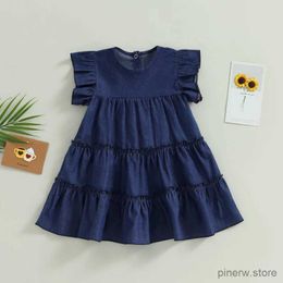 Girl's Dresses Girls Dress Summer Toddler Girls Clothes Fly Sleeve Crew Neck Pleated Childrens Casual Denim Dresses Kids Clothing