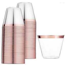 Disposable Cups Straws -Rose Gold Plastic 9 Oz Cup Wine Glass Party Transparent For Parties