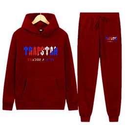 Trapstar Lettered Printed Mens and Womens Multicolor Warm Two-piece Loose Hoodie + Pants Jogging Suit