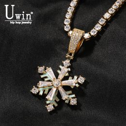 Torques Uwin Fluorescence Snowflakes Pendant Rotatable Frozen Snow Necklace For Women Iced Out Cubic Zircon Hip Hop Jewelry For Gifts