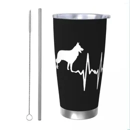 Tumblers German Shepherd Heart Beat Tumbler Vacuum Insulated Dog Gsd Coffee Cups Stainless Steel Office Home Mugs Spill Proof 20oz