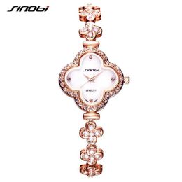 Wristwatches SINOBI Top Watches Women Fashion Four Leaf Clover Shape Bracelet Wristwatch Noble Ladies Jewellery Watch325T