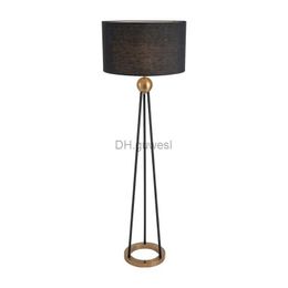 Floor Lamps American Retro Lamp For Living Room Black Fabric Shade Nordic Villa Hotel Home Decoration Lighting Fixture Free Shipping YQ240130