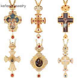 Charms 2021 Fashion New Classic Cross Men Necklace Church Orthodox Catholic Crucifix Christian Necklace Religious Alloy Crafts