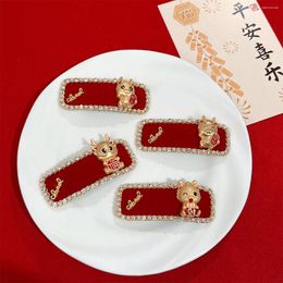 Hair Clips Clip Cute Creative Chinese Year Hairpin Accessories For Women Zodiac Dragon Red Rhinestone