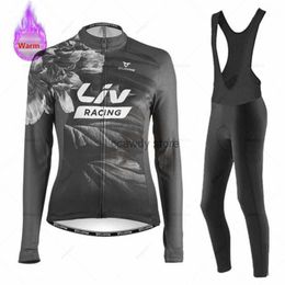 Men's Tracksuits Liv Women Team Winter Cycling Set Thermal Fece Bicyc Clothing Long Seve Jersey Road Bike Clothes Ropa Ciclismo MTB UniformH24130