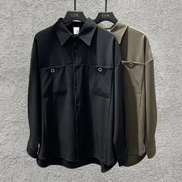 Men's Casual Shirts Men Japan Korean Streetwear Fashion Long Sleeve Loose Vintage Oversized Male Metal Buckle Party Shirt Blouses