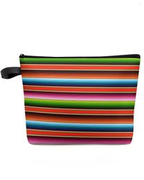 Cosmetic Bags Colourful Mexican Stripes Makeup Bag Pouch Travel Essentials Lady Women Toilet Organiser Kids Storage Pencil Case