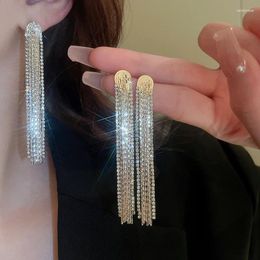 Stud Earrings Long Tassel Luxury For Women's Gold Color Fashion Korean Ear Cubic Zirconia Twinkle Party Prom Bride Jewelry Gift