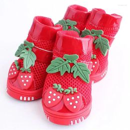Dog Apparel Fashion Breathable Mesh Shoes Cute Strawberry Pet Booties Outdoor Anti-slip Sport Footwear Sneakers For Chihuahua Teddy