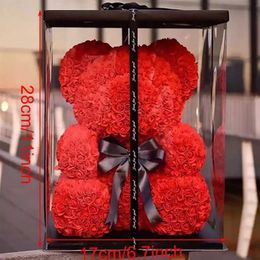 Decorative Flowers & Wreaths 25cm Teddy Bear Rose Artificial For Women Valentines Wedding Birthday Gift Packaging Box Home Decor D201B