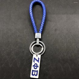 Keychains Fashion White Enamel Metal Greek Letter ZETA PHI BETA Nameplate Pendant Key Chain Sorrity Jewelry Hand Strap Keychain