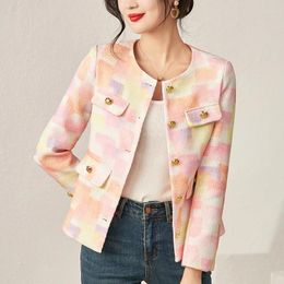 Women's Jackets French Style Elegant Jacket 2024 Autumn Long Sleeve Fashion Coat For Women 30% Wool Tweed Office Lady