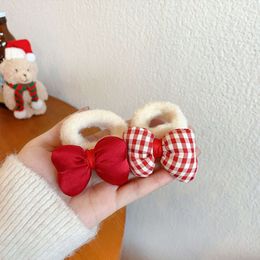 New Year's Red Plaid Necktie Hair Loop Cute Meatball Scalp Tendon Autumn and Winter Don't Hurt Hair Plush Headrope Small Fragrant Wind Headrope