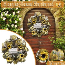 Decorative Flowers Wreaths Sunflower Simation Garland Welcome Door Sign World Bee Day Wreath Artificial Hanging Pendants Wedding D Dhob8