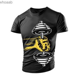 Men's T-Shirts New Summer Gym Dumbbell Casual Tough Guy Muscle Mens T-Shirt 3D Printing Breathable Lightweight Sports Quick Dry Short Sleeves 240130