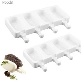 Ice Cream Tools Silicone Popsicle Molds 4-cavity DIY Chocolate Pop Mold with Wooden Sticks Storage Containers Halloween Oval Cake YQ240130