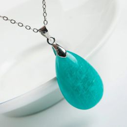 Alloy Natural Green Amazonite Pendant Jewelry For Woman Men Healing Gift Crystal Silver Chains 25x16x7mm Beads Mozambique Stone AAAAA