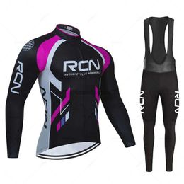 Men's Tracksuits RCN Mens Team Autumn Long Seve Cycling Jersey Set Bib Gel Pants Suit Ropa Ciclismo Bicyc Wear MTB Bike Jersey Cycling KitH24130