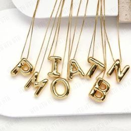 Chains Cute Collares Gold Plated Copper Chunky Alphabet Balloon Bubble Initial Letter Pendant Necklace For Women Men Charm Necklaces