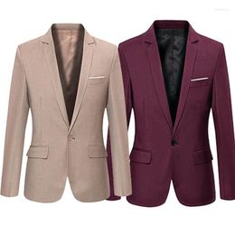Men's Suits Male Blazers Slim Elegant Suit Blazer Business Formal Party Long Jacket For Men One Button Lapel Casual Pockets Top