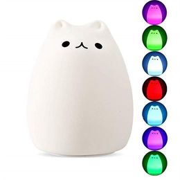 Topoch USB Rechargeable Night Light for Kids Portable Silicone Colourful LED Smile Cute Kawaii Nightlight Healthy Cat Lamp Baby Lig249A