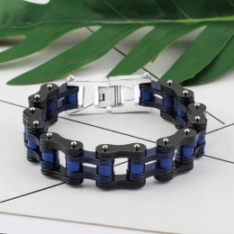 Bracelets Blue and Black Stainless Steel Bike Chain Bracelet 16mm punk Bicycle Link Bracelet Fashion Motorcycle Bangles Jewellery