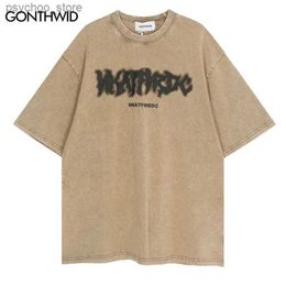 Men's T-Shirts Oversized Tee Shirts Streetwear Hip Hop Letter Print Punk Rock Gothic Cotton Tshirt 2023 Men Harajuku Summer Casual T-Shirt Top Q240130