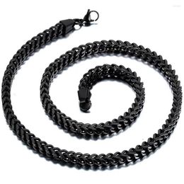Chains 6mm Width Mens Stainless Steel Black Classic Square Cuban Curb Link Chain Men Necklace Long314O