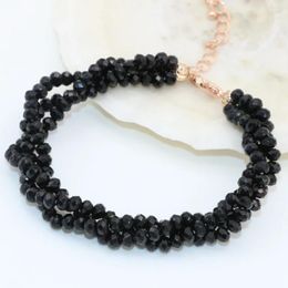 Strand Vintage Style 3 Row Multilayer Black Natural Stone Agat Onyx Carnelian 2 4mm Abacus Faceted Beads Bracelet Jewellery 7.5inch B2787