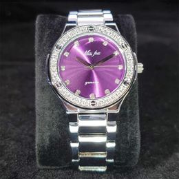 Wristwatches MISSFOX Platinum Purple Dial Ladies Watch Travel Party Pograph Watches Woman Gift Stainless Steel Waterproof Women Wr258Z