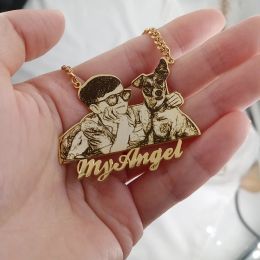 Necklaces Custom Portrait Photo Picture Nameplate Pendent Necklace for Family Gold Plate Cartoon Name Pendent Necklace For Kids Gifts
