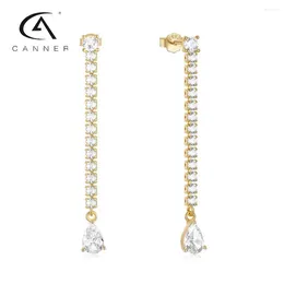 Stud Earrings CANNER Luxury Diamond Stub Earring For Women Dazzling Tassel Long Chain 925 Sterling Silver Zircon Pendant Fine Jewelry