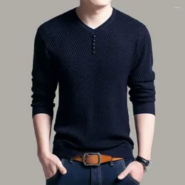 Men's T Shirts Streetwear Fashion Men Thin T-shirt Spring Autumn Long Sleeve Slim Male Clothes Button V-Neck Casual Bottoming Knitted Tops