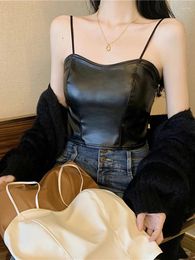 Women's Tanks Camisole Fan 2024 Autumn/Winter Everything With Retro Pu Belt Chest Pad Short Sleeveless Bottom Top