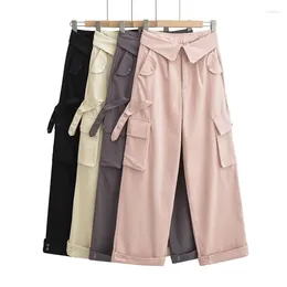 Women's Pants American Style Streetwear Cargo Women Spring Autumn Big Pockets Loose Curled Fashion Trend All-matched