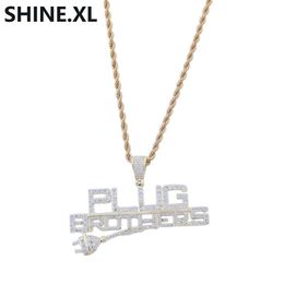 Hip Hop Plug with Letter Pendant Iced Out Full Zircon 14K Gold-Plated Pendant Necklace Men Bling Street Jewelry292A