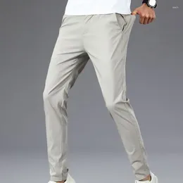 Men's Pants All-match Men Business Casual Regular Fit Straight Smooth Long Trousers Light Weight Comfortable