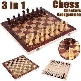 Party Favor 3 In 1 Wooden International Folding Chess Set Board Game Educational Toys Portable Backgammon Checkers 29 29cm284W