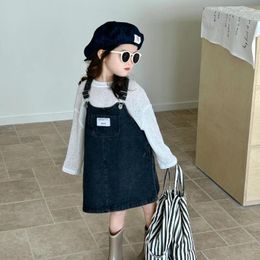 Clothing Sets 2024 Girls Spring Autumn One Piece Large Pocket Denim Strap Skirt Losoe Soft Fashion All-match Outdoor Sweet Lovely