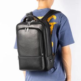 Backpack Cow Genuine Leather Men Backpacks Real Natural Student Large Computer 15.6 16 Inch Laptop Bag