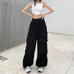 2023 Womens casual jogger technology pants solid low waisted pants drag wide leg pocket pants Y2k street clothing oversized sports pants 240130