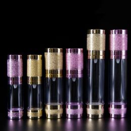 15ml 30ml 50ml Gold Pink Glitter Diamond Airless Vacuum Bottles Luxury Emulsion Lotion Fragrance Perfume Spray Bottle 10pcs/lot Dkddk
