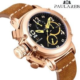 Men Automatic Self Wind Mechanical Genuine Brown Leather Multifunction Date Boat Month Luminous Limited Rose Gold Bronze U Watch L2372