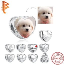 Necklace Free Custom Photo 925 Sterling Silver Cute Cat Dog Animal Footprint Beads Charms Fit Original Bracelets Silver Jewellery Making