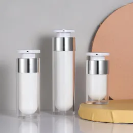 Storage Bottles 15/30/50ml Pearl White Acrylic Airless Jar Round Empty Refillable Cosmetic Bottle Cream Lotion Pump